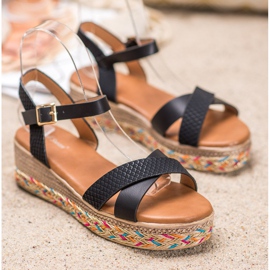 Small Swan Sandale la modă cu piele ecologică negru 2