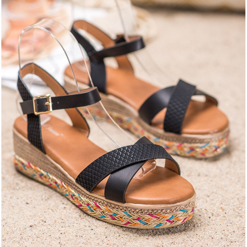 Small Swan Sandale la modă cu piele ecologică negru 2