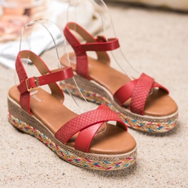 Small Swan Sandale la modă cu piele ecologică roșu 2 Small Swan Sandale la modă cu piele ecologică roșu 2