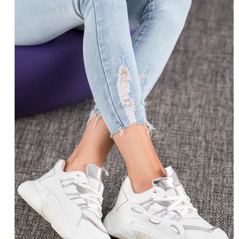 SHELOVET Adidași din piele ecologică albă gri 1