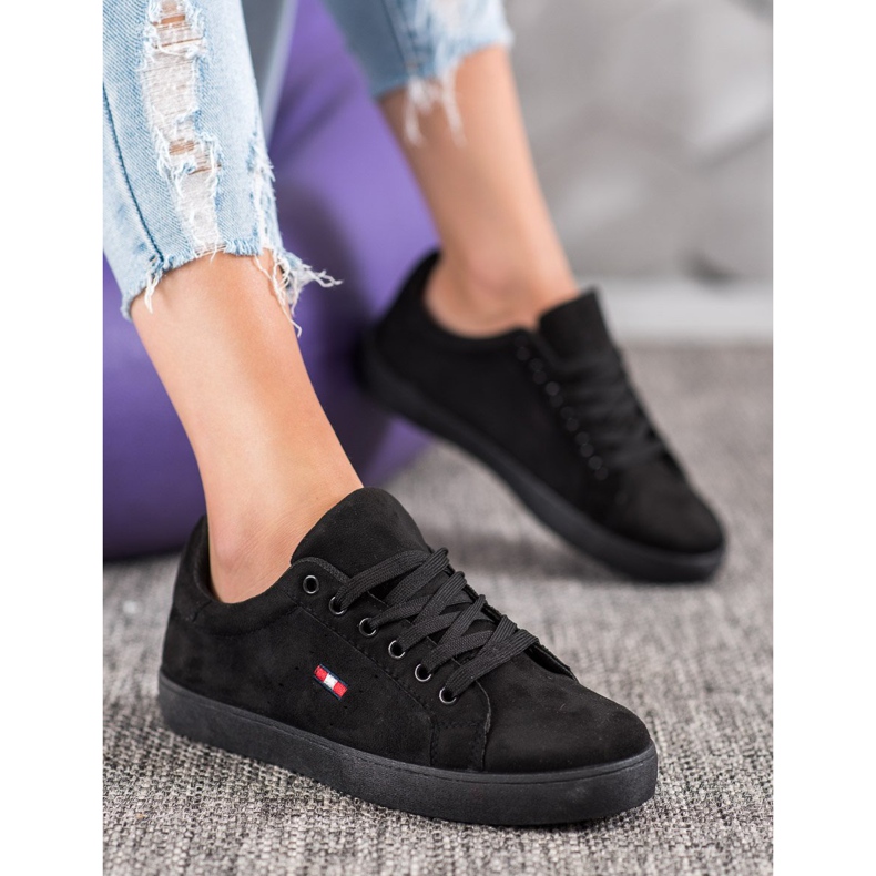 SHELOVET Pantofi sport din piele de căprioară negru 1