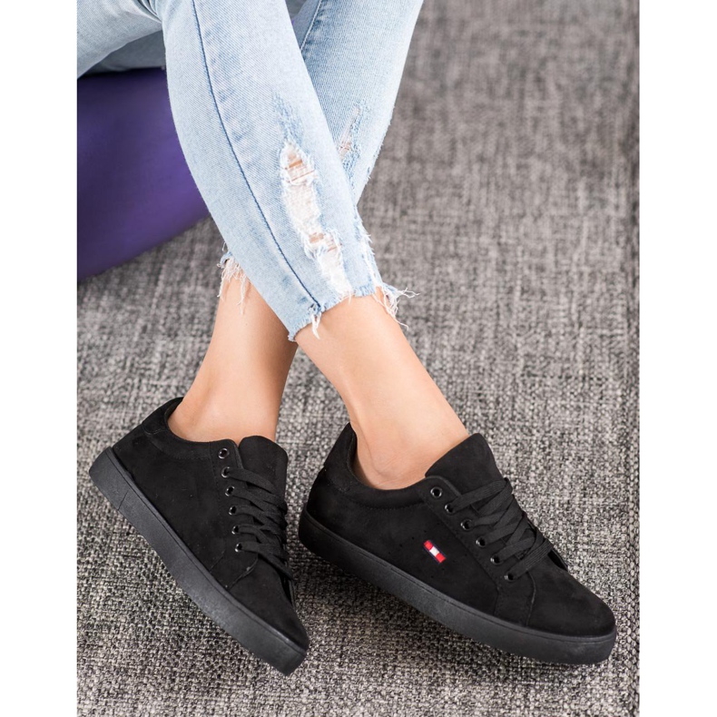 SHELOVET Pantofi sport din piele de căprioară negru 2