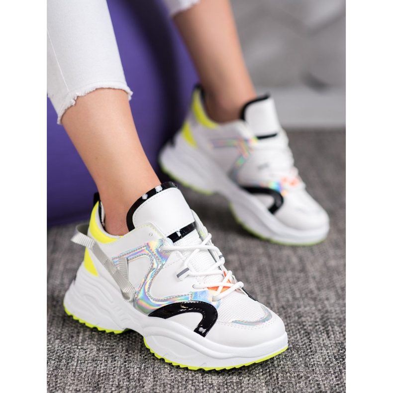 Weide Adidași de modă alb negru gri galben 2