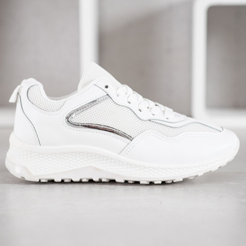 SHELOVET Adidași clasici albi gri 2