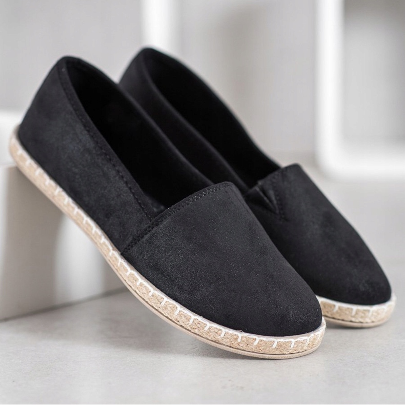 SHELOVET Espadrile negre cu sclipici negru 2