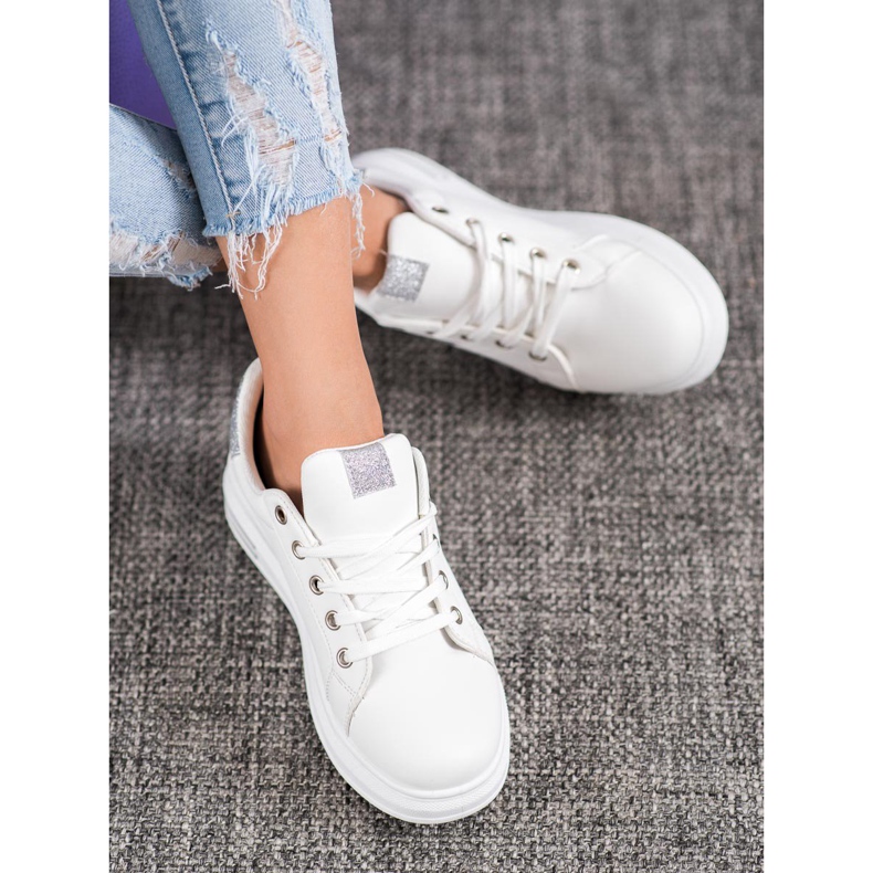 SHELOVET Adidași cu inserții sclipici alb gri 1