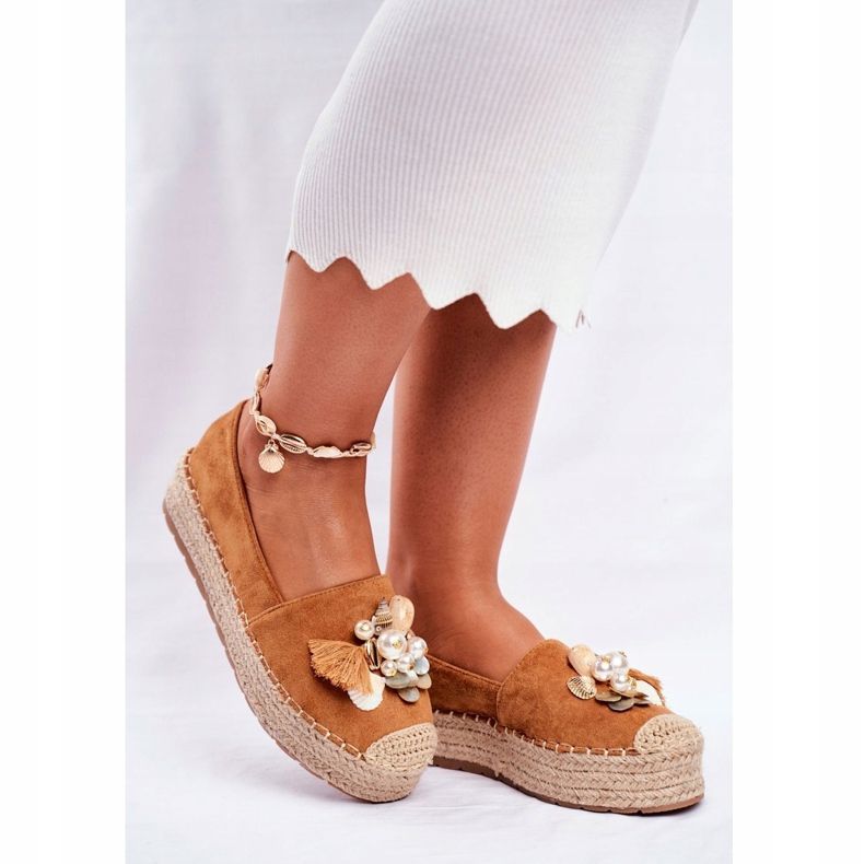 PS1 Espadrile pentru femei pe platforma de lenjerie Denver Camel maro 1