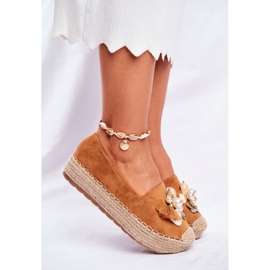 PS1 Espadrile pentru femei pe platforma de lenjerie Denver Camel maro 3