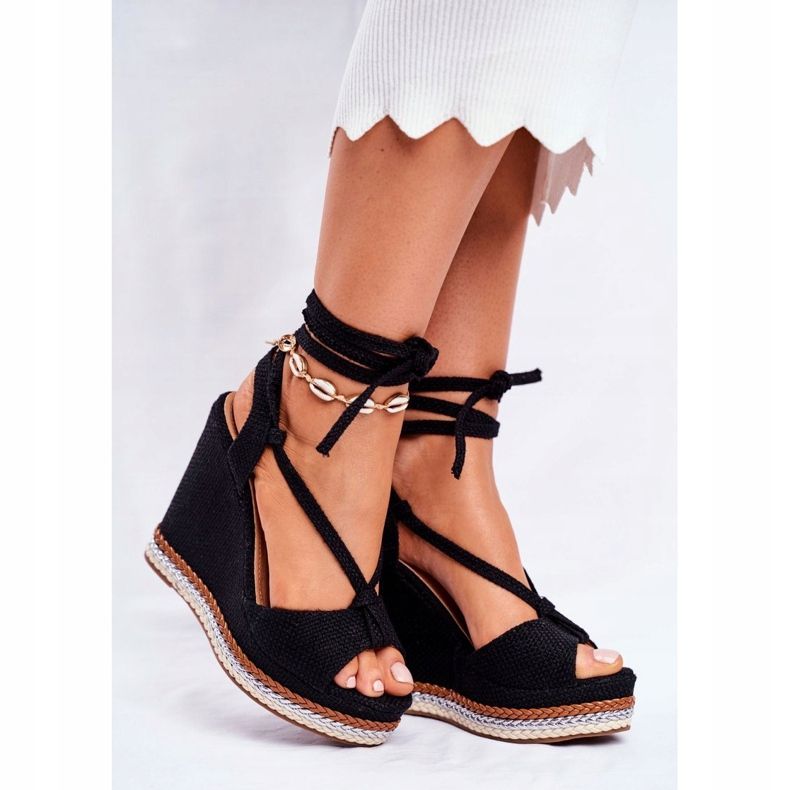 PS1 Sandale de damă pe pană legat negru Sydney 1