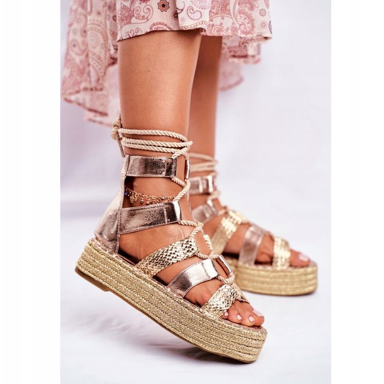 PS1 Sandale de damă pe platforma Eromica Golden Espadrilles de aur 2