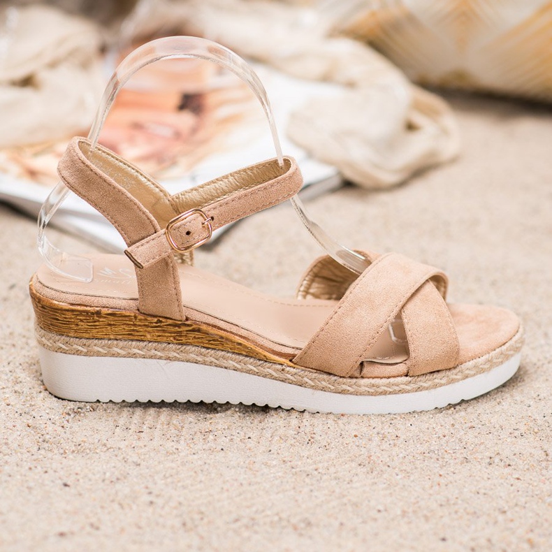 Small Swan Sandale cu pană cu sclipici maro 1