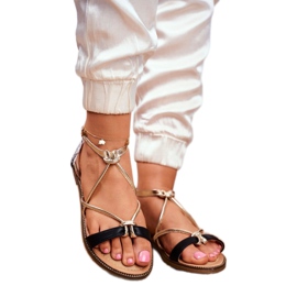 S.Barski Sandale de damă plate negre și aurii Barski Samim negru galben 1