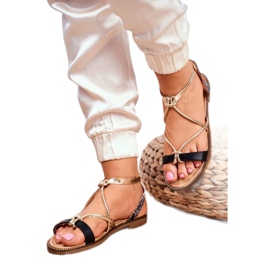 S.Barski Sandale de damă plate negre și aurii Barski Samim negru galben 3