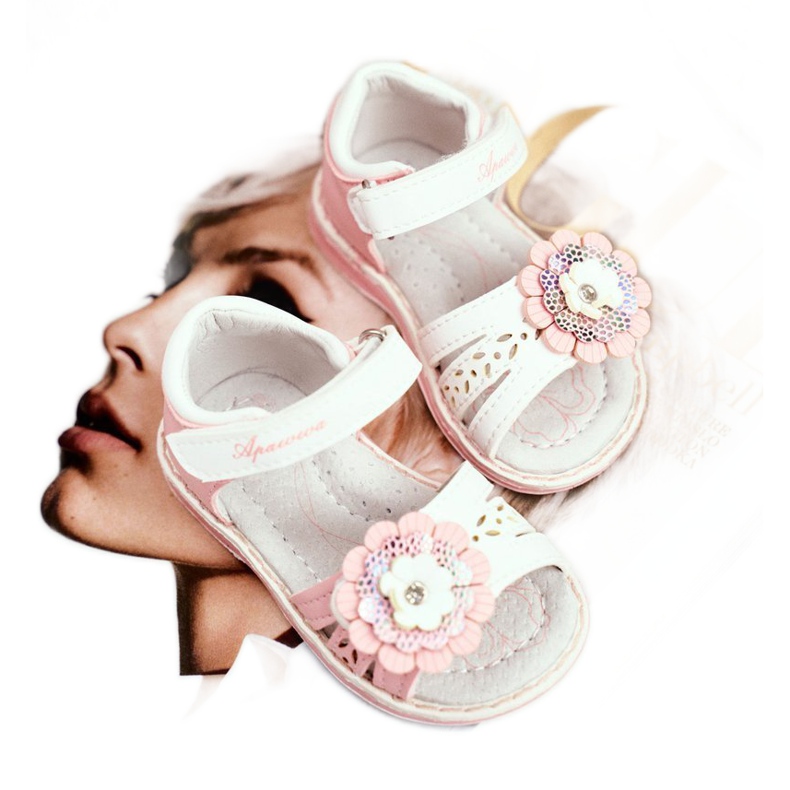 Apawwa Sandale pentru copii cu Velcro Flower Pink Mino alb roz 1