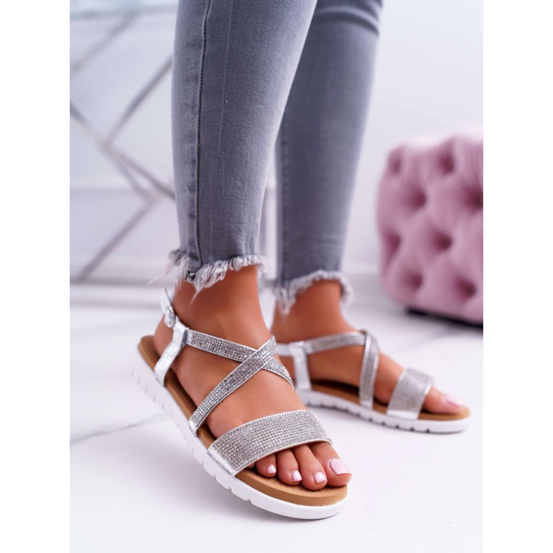 Sandale de damă Lu Boo Cu zirconiu cubic 406-5 argintiu Stella gri 1