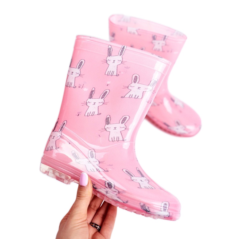 Cizme de ploaie din cauciuc pentru copii. Pink Bunny roz 2