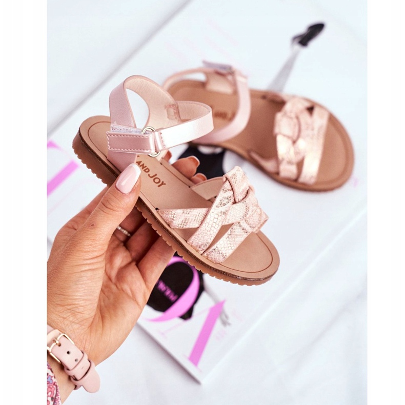 FRROCK Sandale pentru copii cu velcro pentru fete roz Lilo galben 2