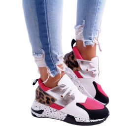 Încălțăminte sport de damă Lu Boo cu model leopard alb Malibu negru roz argint 3