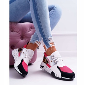 Încălțăminte sport de damă Lu Boo cu model leopard alb Malibu negru roz argint 2