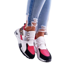 Încălțăminte sport de damă Lu Boo cu model leopard alb Malibu negru roz argint 1