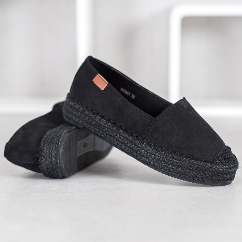 SHELOVET Espadrile negre cu piele de căprioară negru 1