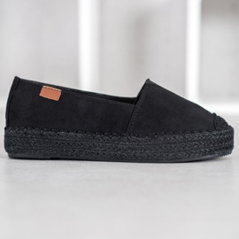 SHELOVET Espadrile negre cu piele de căprioară negru 2