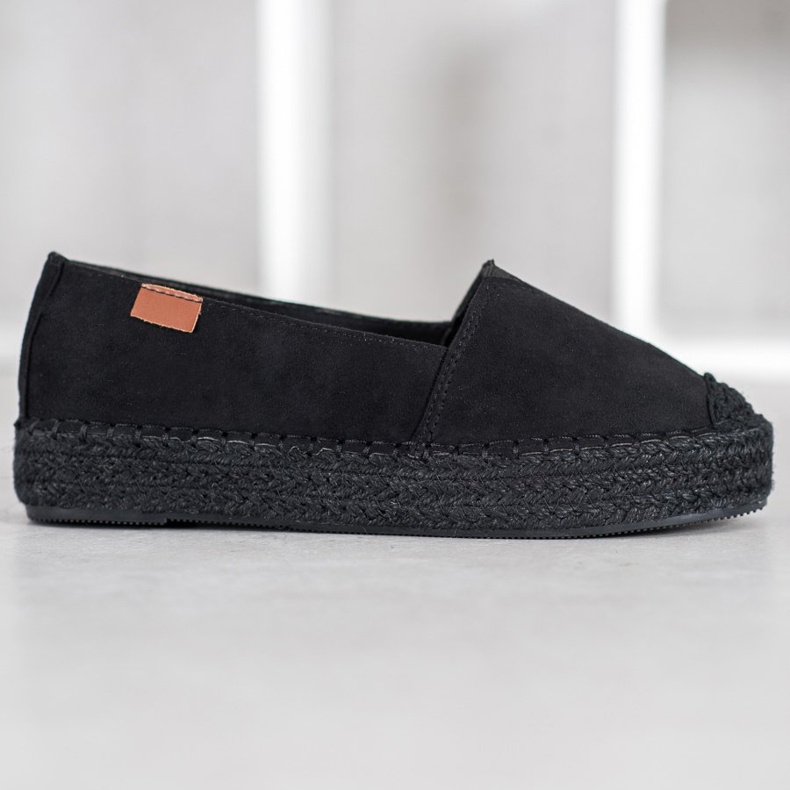 SHELOVET Espadrile negre cu piele de căprioară negru 2