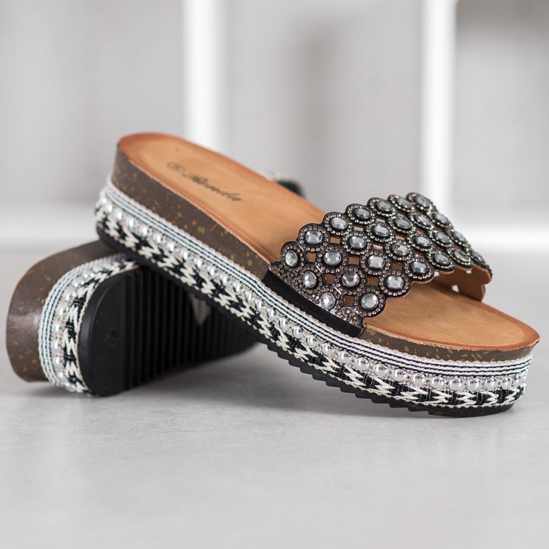 Renda Papuci cu ornamente pe platformă negru 1
