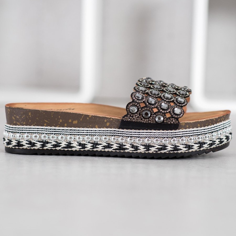 Renda Papuci cu ornamente pe platformă negru 2