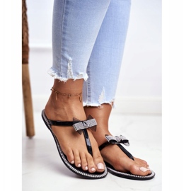 LU BOO Papuci de cauciuc pentru damă Flip-Flops negri Ștrasuri Lou negru 1