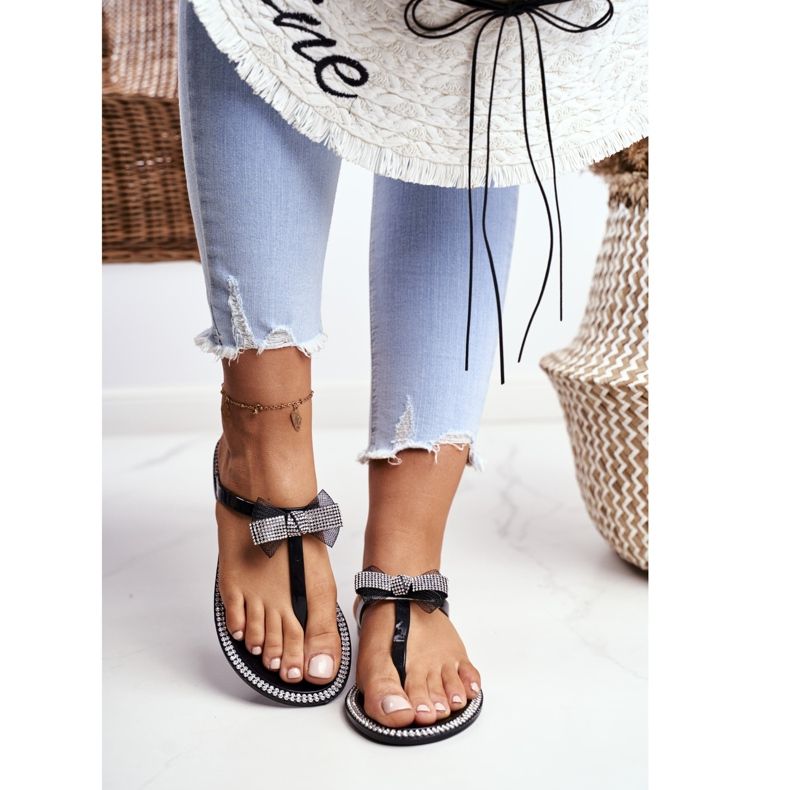 LU BOO Papuci de cauciuc pentru damă Flip-Flops negri Ștrasuri Lou negru 2