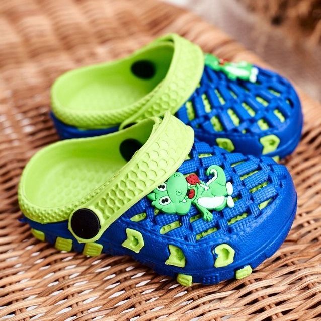 Papuci pentru copii Foam Crocs Casper cu crocodil albastru marină galben 1