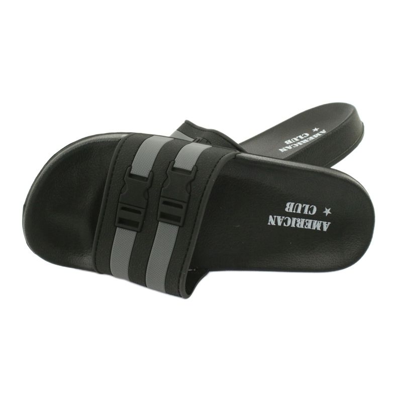 American Club Papuci de piscină americani NH16 cu două dungi negru gri 2 American Club Papuci de piscină americani NH16 cu două dungi negru gri 2