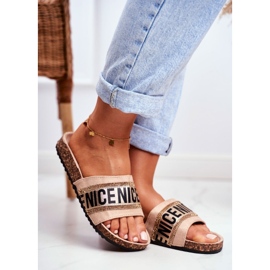 EVento Flip-flops BeNice Beige pentru femei pe plută cu pietre de stras bej 1