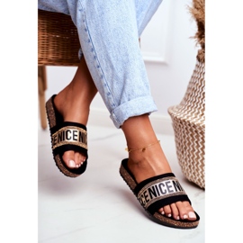 EVE Papuci negri pentru femei pe pietre de piatră BeNice Gold negru galben 2