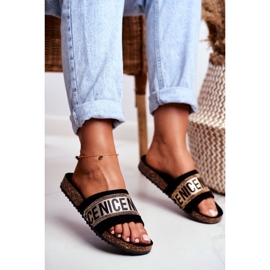 EVE Papuci negri pentru femei pe pietre de piatră BeNice Gold negru galben 1