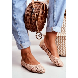 Lu Boo - Balerine ajurate bej, pentru femei, împletite 1