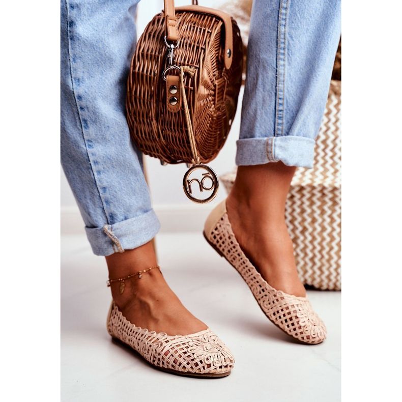 Lu Boo - Balerine ajurate bej, pentru femei, împletite 1