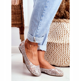 Balerini de damă Lu Boo pentru femei, argintiu, ajurat, împletit gri 1