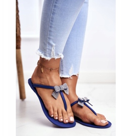 LU BOO Papuci de cauciuc pentru femei Flip-flops Blue Navy Bows Georgia albastru marin 1