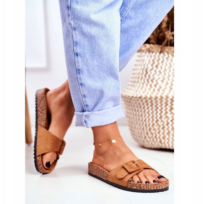 BUGO Papuci maro pentru femei, cataramă ajustabilă, rosalină 2