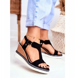 BUGO Sandale Dama On Wedge Negru Rosa 2