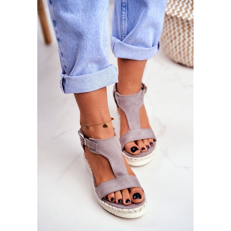 BUGO Sandale de damă pe pană gri roz 1