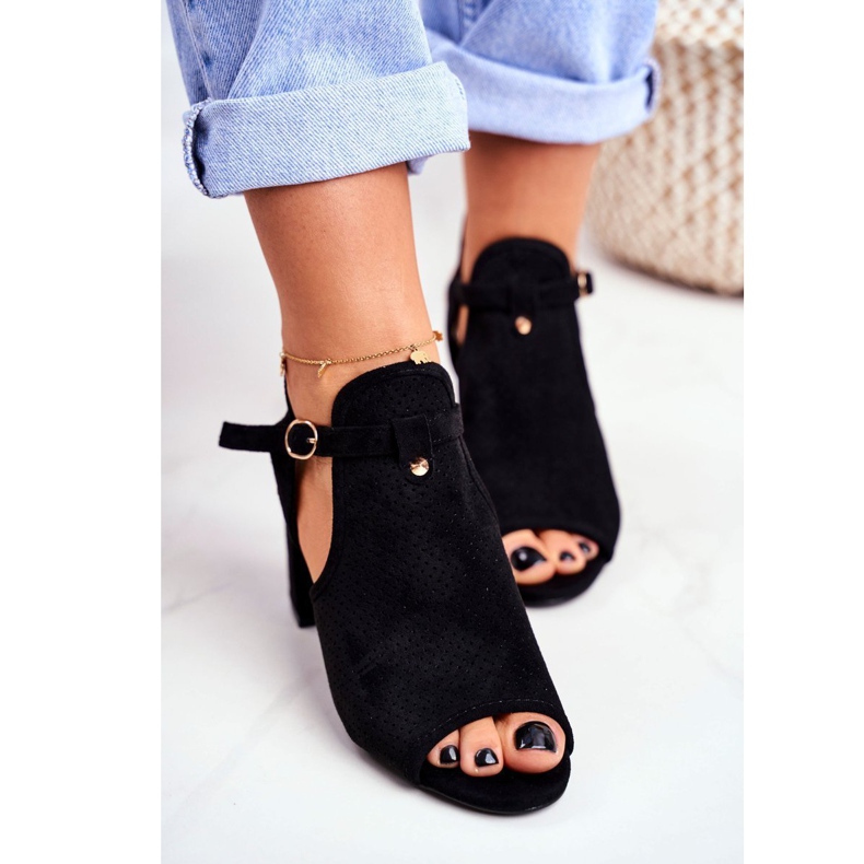 BUGO Sandale de damă pe toc ajurat Kira neagră negru 1