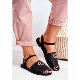 Sandale plate pentru femei negre Lu Boo împletite Felicia negru 2