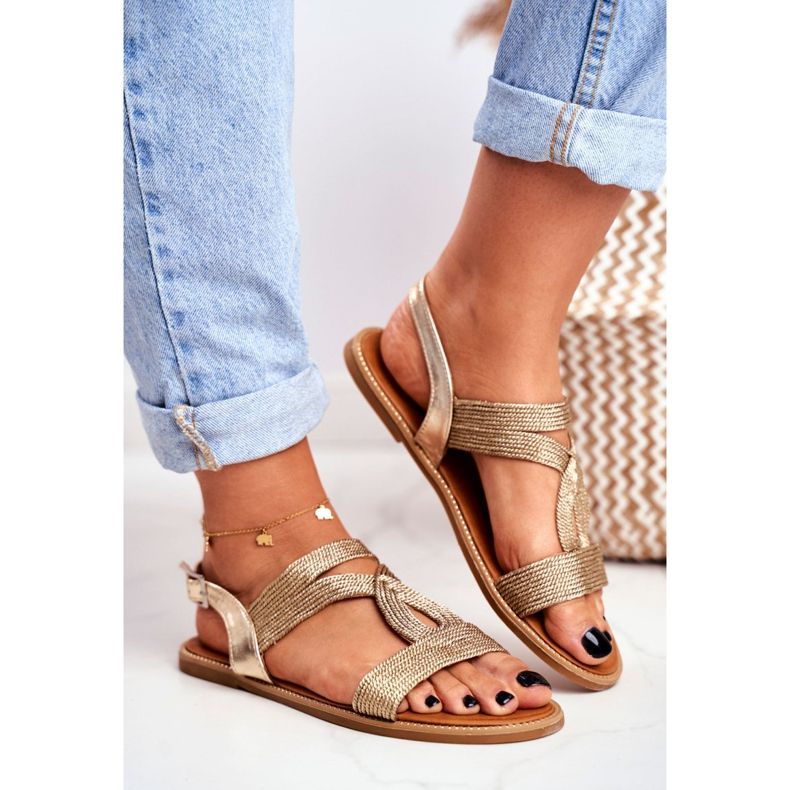 BUGO Sandale plate pentru femei Gold Rachel de aur 2
