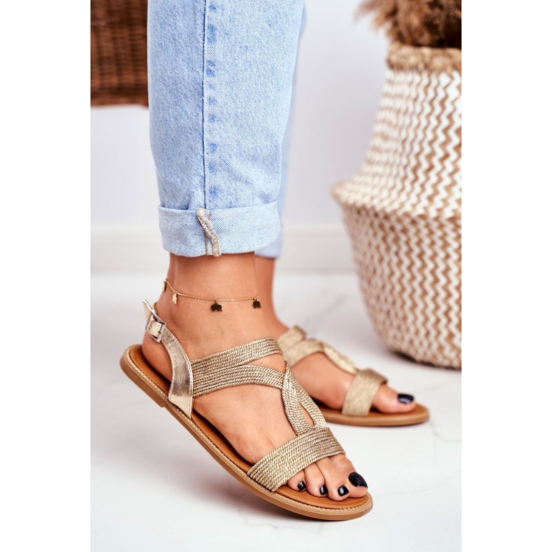 BUGO Sandale plate pentru femei Gold Rachel de aur 1