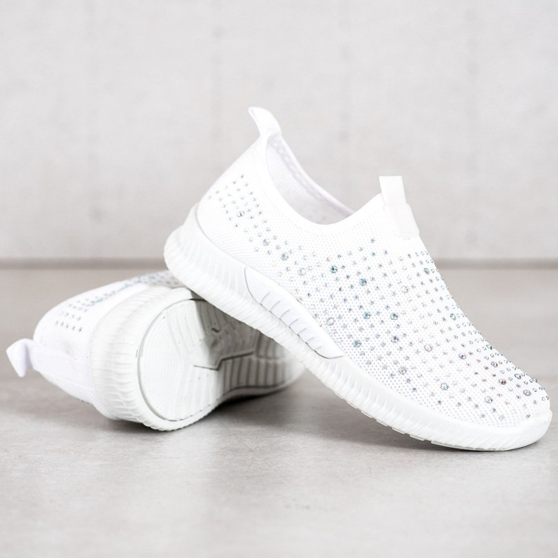 SHELOVET Pantofi albi cu cristale 2