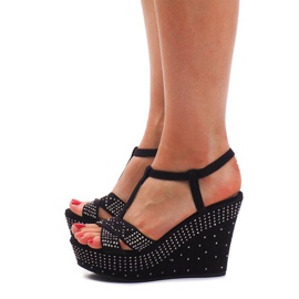 Sandale negre pe pană F6078 negru 1