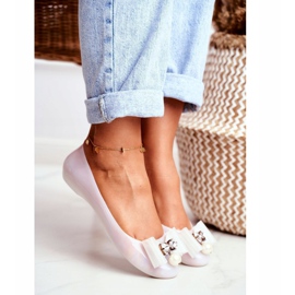 LU BOO Balerini din cauciuc White Meliski Bows Pearl Millie alb 1